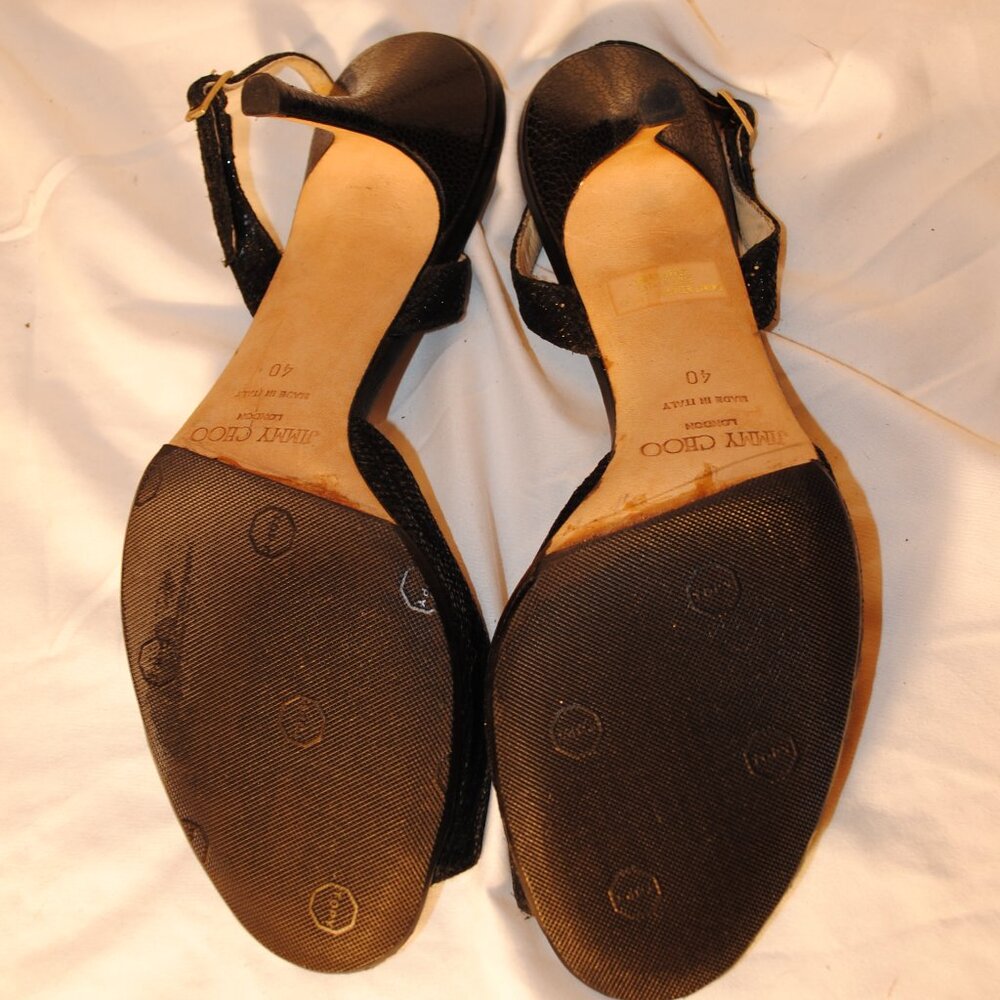 Jimmy Choo Glittering Black Open-Toe Heels - Picture 3 of 6
